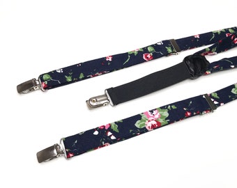 Dark Blue Floral SUSPENDERS , Tie , Bow Tie , Pocket squares