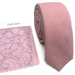 QUARTZ Linen Mens Tie , Mauve Light Rose davids bridal tie , Solid Linen Necktie , Skinny tie , Pocket Square , Bow tie , Kids Bow tie