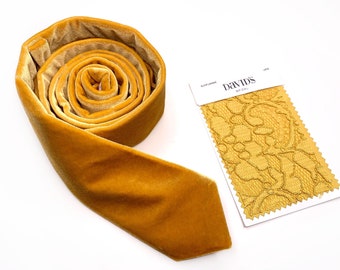 Sunflower Velvet Tie, Mustard Necktie , Pocket Square , Bow tie , Necktie 2.35  3 inches 3.26