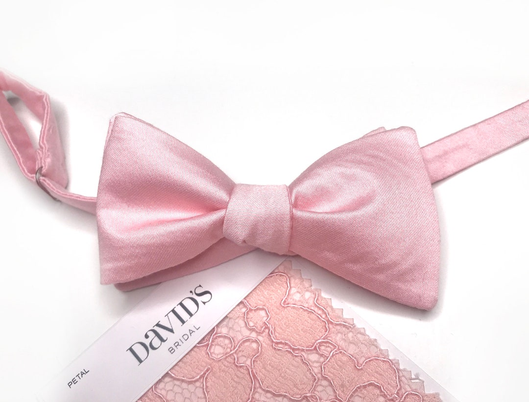 PETAL Mens Bow Tie , Dusty Pink Solid Necktie , Pocket Square , Bow Tie