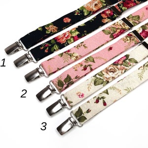 SUSPENDERS , Black floral, White floral , Pink floral .