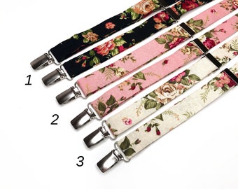 SUSPENDERS , Black floral, White floral , Pink floral .