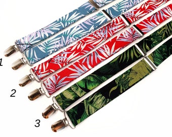 Tropical Floral SUSPENDERS , Blue, Red , Green Suspenders Kids , Toddler , Adult