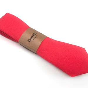RED Linen Mens Tie , Poppy red davids bridal tie , Solid Linen Necktie , Skinny tie , Pocket Square , Bow tie , Kids Bow tie