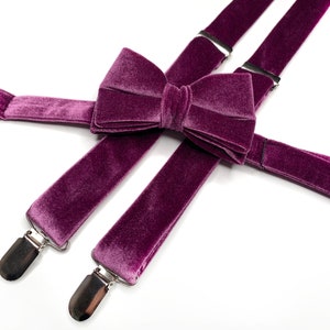 WISTERIA Velvet Suspenders , Mauve Purple Suspenders , Ties , Pocket Square , Bow tie , Necktie 2.35 3 &quot; 3.26, Groomsmen Wedding Velvet Ties