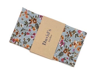 Dusty Blue Rustic Wild Flowers Floral Pocket Square , Blue Floral handkerchief , Rustic Wedding handkerchief, Groomsmen Pocket Squares