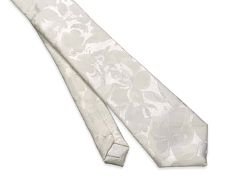 Cravate florale jacquard BLANC IVOIRE, cravate de mariage, cravate de marié, bretelles, pochette de costume, noeud papillon, cravate 2,35 3 pouces 3,26