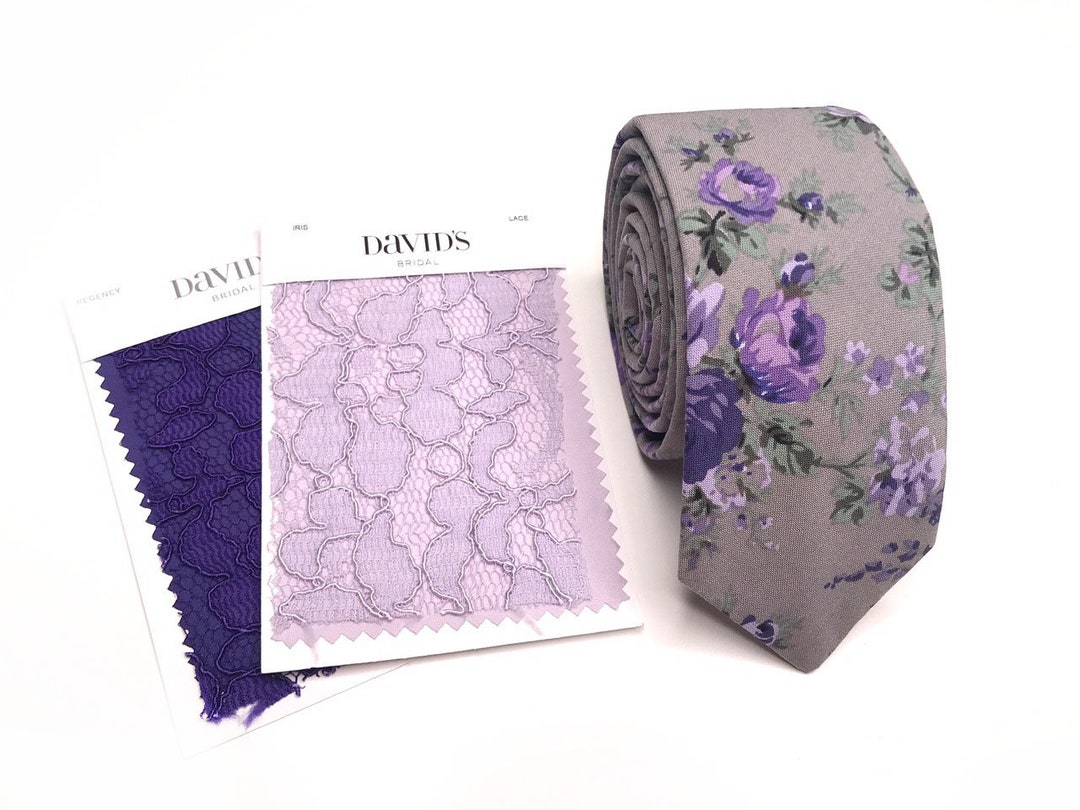 Regency and Iris Floral Gray Necktie Floral Skinny Necktie