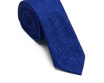 Blue Jacquard Necktie , Horizon Navy Blue Floral Wedding Tie , Groom Tie , Suspenders, Pocket Square , Bow tie  + Personalization