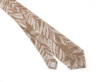 Tropical Hawaiian Tie , Gold and White , Tan Floral Tropical Necktie, Men's Palm Leaf Necktie , Hawaiian Wedding , Groomsmen Ties