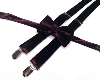 PLUM Velvet Suspenders , Grape Purple Wisteria Ties , Pocket Square , Bow tie , Necktie 2.35  3 inches 3.26