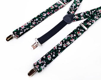 Green Floral Suspenders , Juniper floral Necktie , Bow tie  , Pocket Square