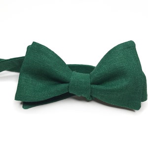 Juniper Green linen Bow tie , Dark green davids bridal tie , Solid Linen Necktie , Skinny tie , Pocket Square , Bow tie , Kids Bow tie