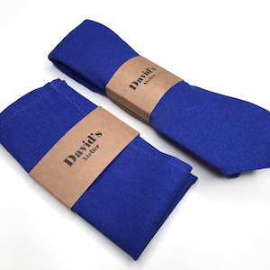 HORIZON cobalt Blue linen Mens Tie , blue davids bridal tie , Solid Linen Necktie , Skinny tie , Pocket Square , Bow tie , Kids Bow tie