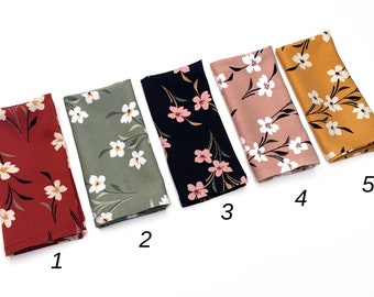 Floral Pocket Squares  , Dark Red , Sage green , Dark navy , Dusty rose , Mustard Yellow