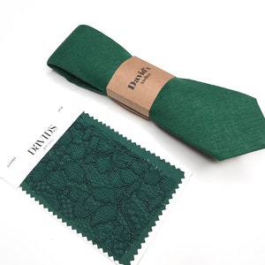 Juniper Green Mens NeckTie , Dark green davids bridal tie , Solid Linen Necktie , Skinny tie , Pocket Square , Bow tie , Kids Bow tie