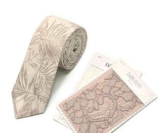 Biscotti Tropical Hawaii Tie , Tan Tropical Floral Tie, Ivory Cream Necktie, Men's Palm Leaf Necktie , Hawaiian Wedding , Groomsmen Ties