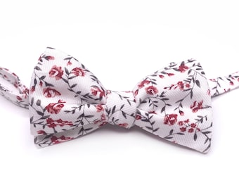 Wedding White Floral Bow Tie , Red flowers Mens Necktie , Bow tie , Kids Bow tie , TIE 2.36 3 inches