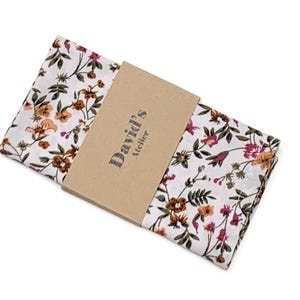 Rustic Wild Flowers Floral Pocket Square , White Floral handkerchief , Rustic Wedding , Suspenders, Bow tie, Groomsmen Pocket Squares