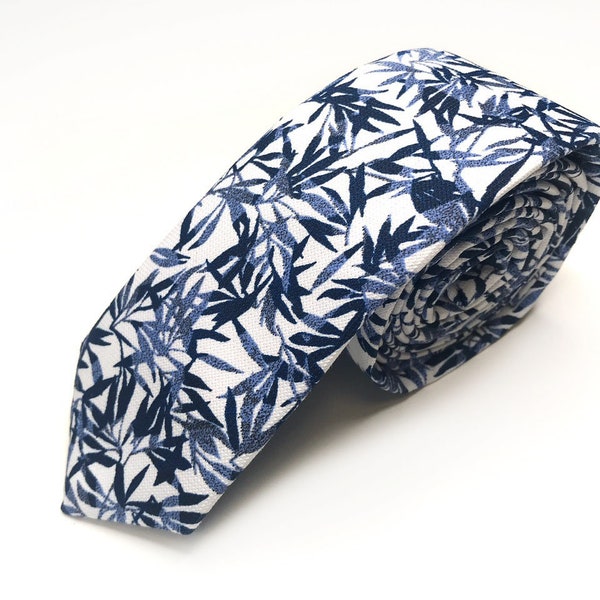 Tropical Hawaii Wedding Tie Blue Floral Tropical Tie Hawaiian Wedding Necktie Beach Palm Tree Floral Cotton Ties for Groom and Groomsmen