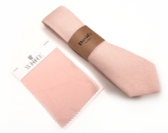 BLUSH Mens Tie , Pink davids bridal tie , Solid Linen Necktie , Skinny tie , Pocket Square , Bow tie , Kids Bow tie