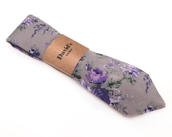 Gray floral Tie , Violet floral skinny necktie davids bridal tie , Floral Necktie , Skinny tie , Pocket Square , Bow tie , Kids Bow tie