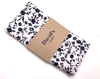 White Pocket Square Black floral ,  white Necktie , Bow tie , Suspenders