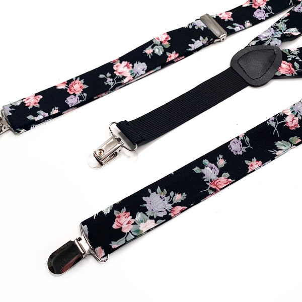 Black floral Suspenders , Black Necktie , Bow tie , Pocket Square