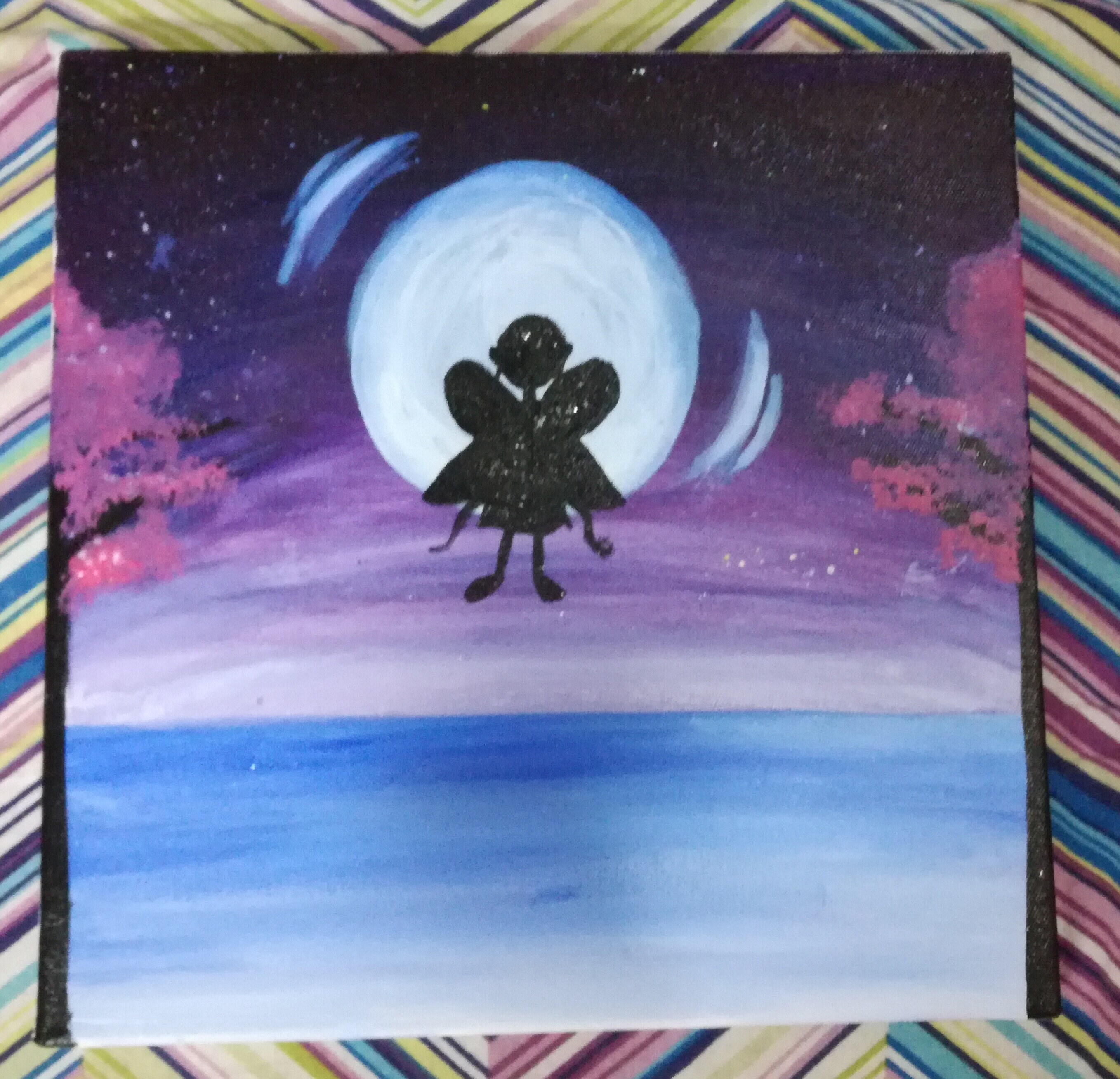 Night fairy painting on canvas wall art starry purple sky Etsy