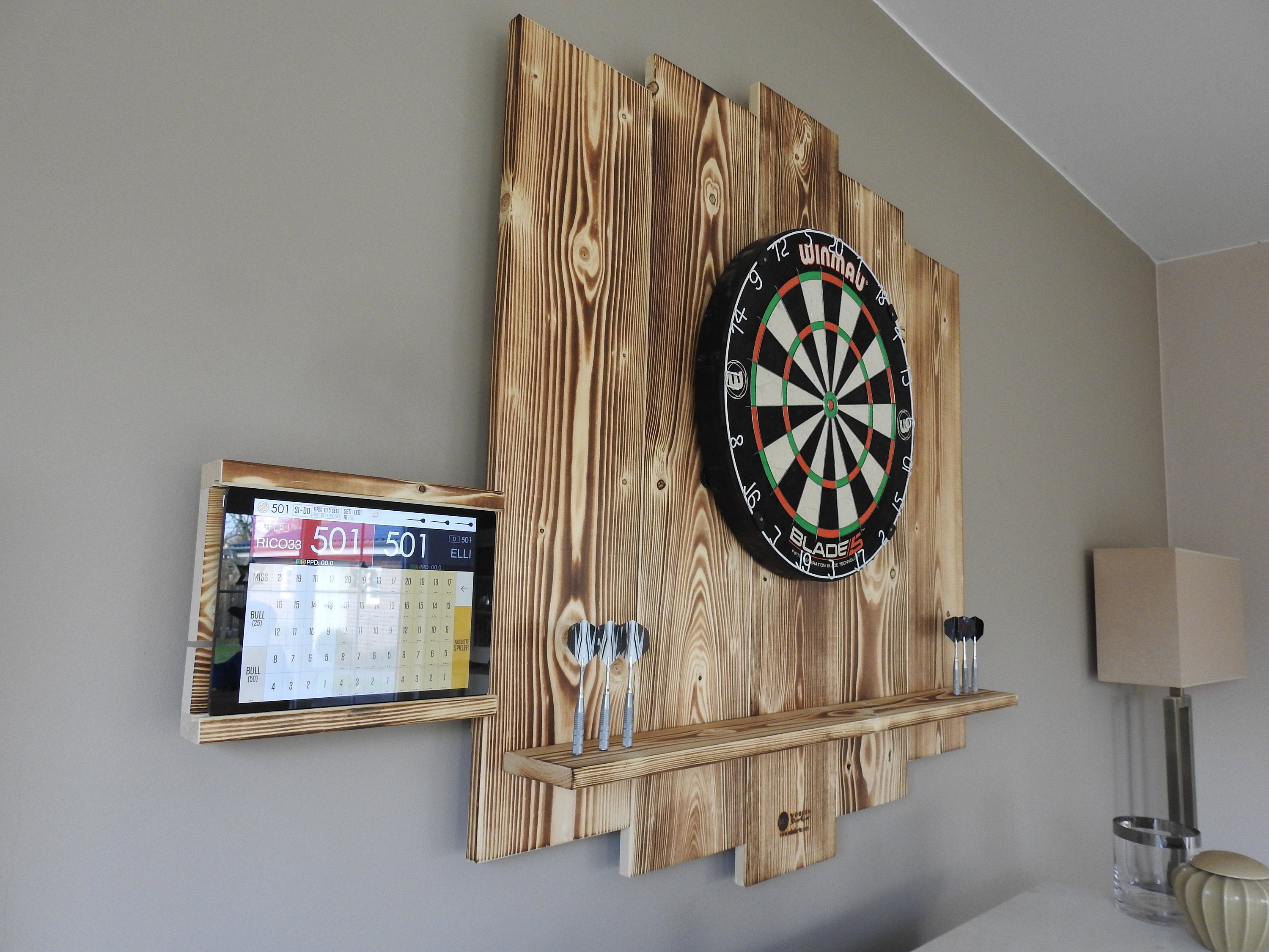 WOODEN Dartboard Surround PREMIUM Dart WandschutzCatchringBackboard Burned LookGeflammt/Color