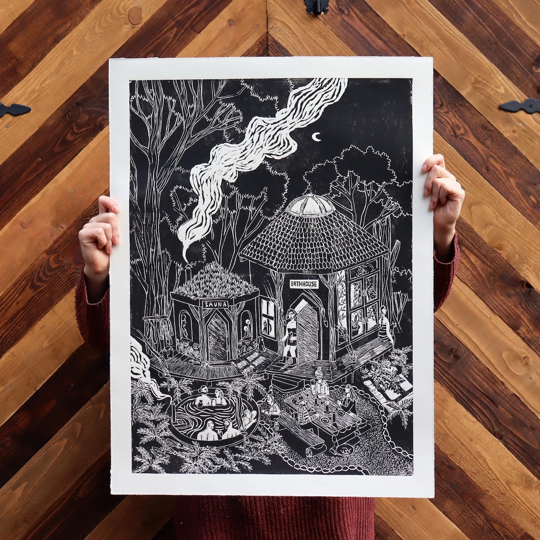 Forest Spa - Handmade Woodcut - Sauna Culture - Nordic - Woodland