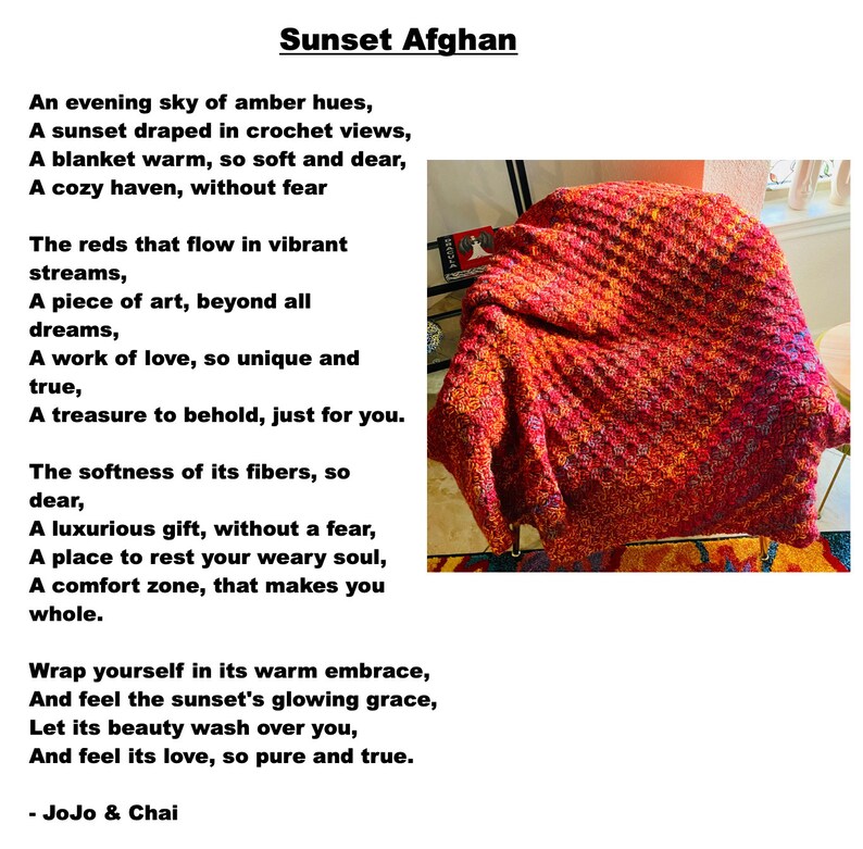 Red Sunset Afghan Throw, Luxury Afghan Throw, Vibrant Handmade Throw image 3