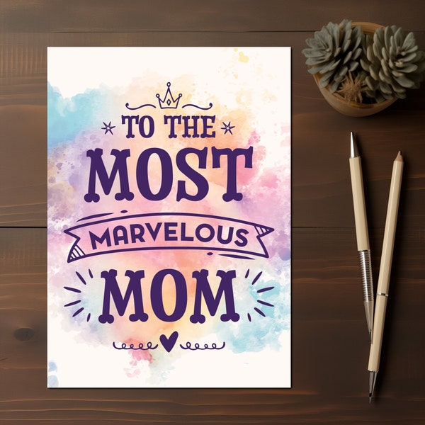 Boho Chic Birthday Card for Mom - Watercolor Design, Heartfelt Wishes, Happy Birthday Card, PRINTABLE