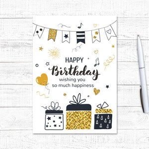 Golden Birthday Card, PRINTABLE Birthday Card, Happy Birthday Card ...