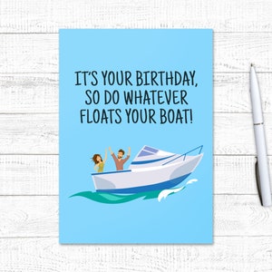 Carte d'anniversaire imprimable bateau, jolie carte d'anniversaire, anniversaire drôle, carte de bateau, calembour, jeu de mots, anniversaire de baleine, baleine d'un temps, faire flotter votre bateau