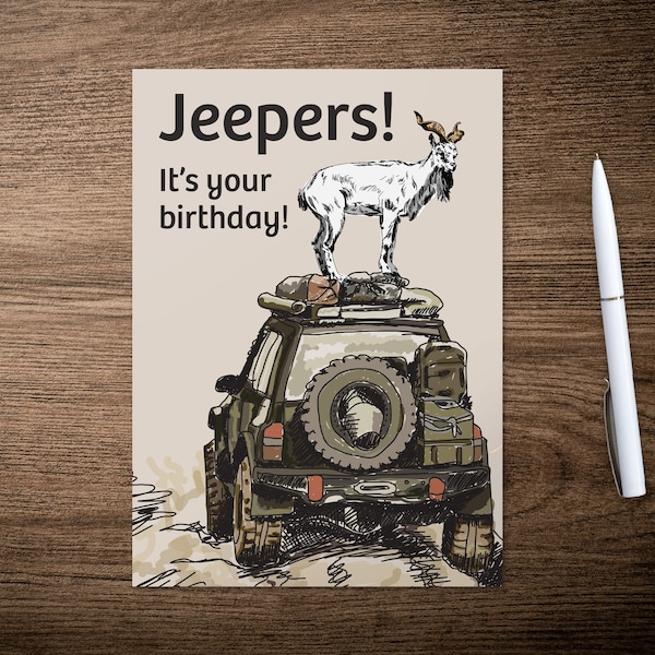 Truck and Goat Birthday, Funny Birthday Card, PRINTABLE Birthday Card, Happy Birthday Card, Cute Birthday Card, Jeepers! Birthday Card