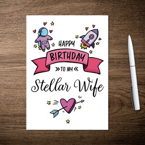 Stellar Wife PRINTABLE Birthday Card, Space Birthday, To the Moon and Back, Astronaught, Rocket Ship, Sweet Card, Birthday Card for Wife