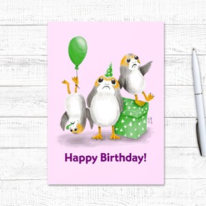 Carte d'anniversaire Porg, carte d'anniversaire à imprimer, carte de joyeux anniversaire, jolie carte d'anniversaire, anniversaire Star Wars, Chewbacca, carte drôle