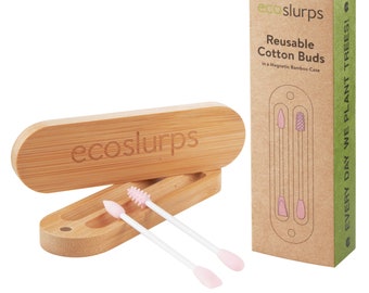 EcoSlurps Reusable Cotton Buds - Reusable eco friendly cotton swabs and qtips in bamboo case makeup removal Christmas Stocking filler gift