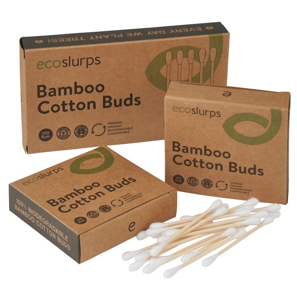 EcoSlurps Bambus Wattestäbchen - Biologisch abbaubares Wattestäbchen, Wattestäbchen und Qtips | Umweltfreundliche Strumpffüller plastikfrei Zero Waste Wattestäbchen