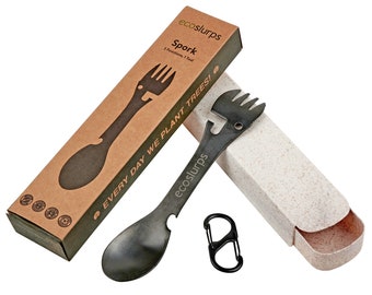 EcoSlurps Spork, eco friendly carry case and S-Biner clip | Dad, Husband, Son Gift | Camping & Hiking Gadget Tool | Sporks Reusable Cutlery