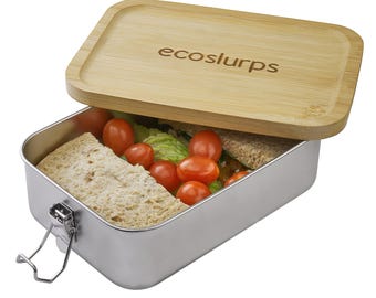 EcoSlurps Stainless Steel Lunchbox Leakproof Bamboo Lid British Design Recycled 304 metal Steel Lunch Bento Box Kids Adults large small