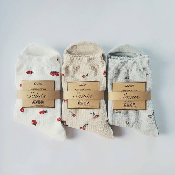 Cute Pattern Women’s Cotton Socks, Fruit socks, Floral socks, Unique socks, Fashion socks, Summery socks  [3 Colours available]