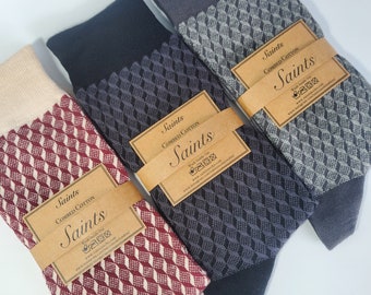 New colour added* Men's Luxury Jacquard Cube Pattern Socks, High Quality, Suit Socks, Gift for Men [4 Colours available]