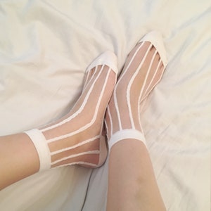 See-Through Stripe Women&#39;s Socks, White, Grey, Black, Transparent socks, Unique socks, Fashion socks, Summer [3 colours available]