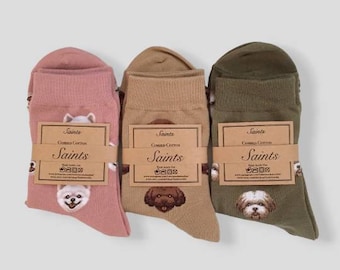 Cute little doggy women's cotton socks, animal socks, fashion socks, Pink, Beige, Khaki [3 colours available]