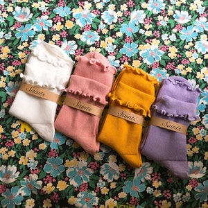 Frill Cotton Women's Socks, White, Pink, Yellow, Purple, LightBlue, Unique socks, Fashion socks [5colours available]