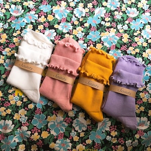 Frill Cotton Women&#39;s Socks, White, Pink, Yellow, Purple, LightBlue, Unique socks, Fashion socks [5colours available]