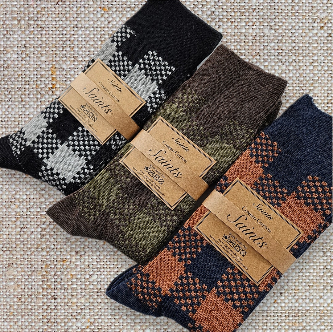 Men's Checked Pattern Men's Check Pattern Socks, High Quality, Suit Socks, Gift for Men [3 ...