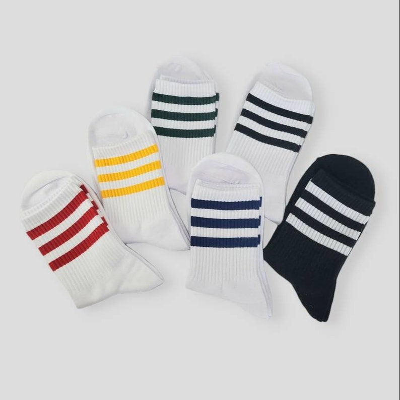 Triple Striped Womens Cotton Socks, Sporty socks, Unique socks, Fashion socks, Casual socks 6 Colours available image 2